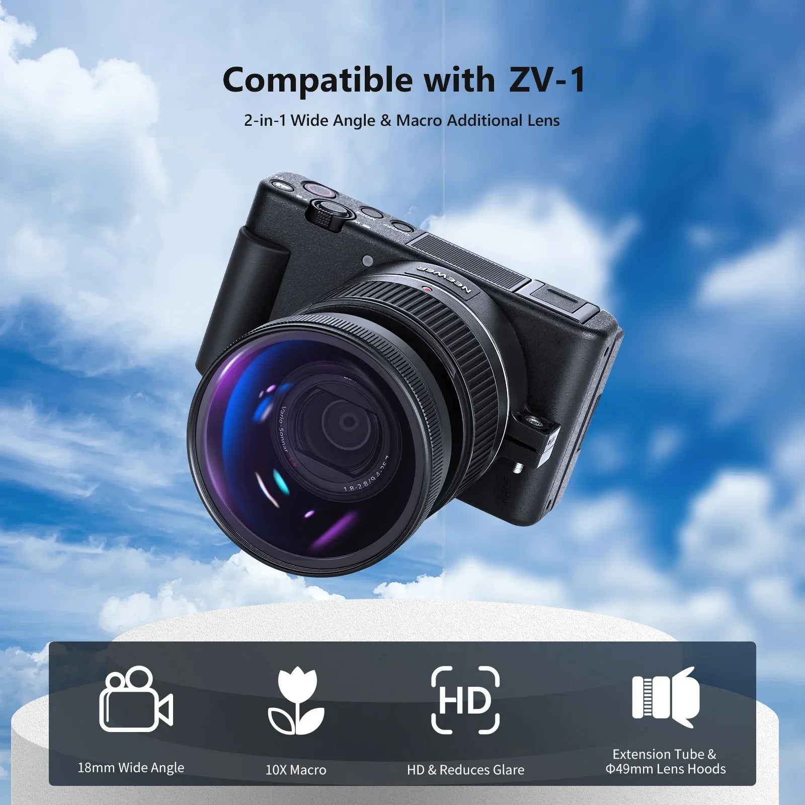2 in 1 Wide Angle & 10x Macro Additional Lens for Sony ZV-1 - REALM DISTRIBUTION