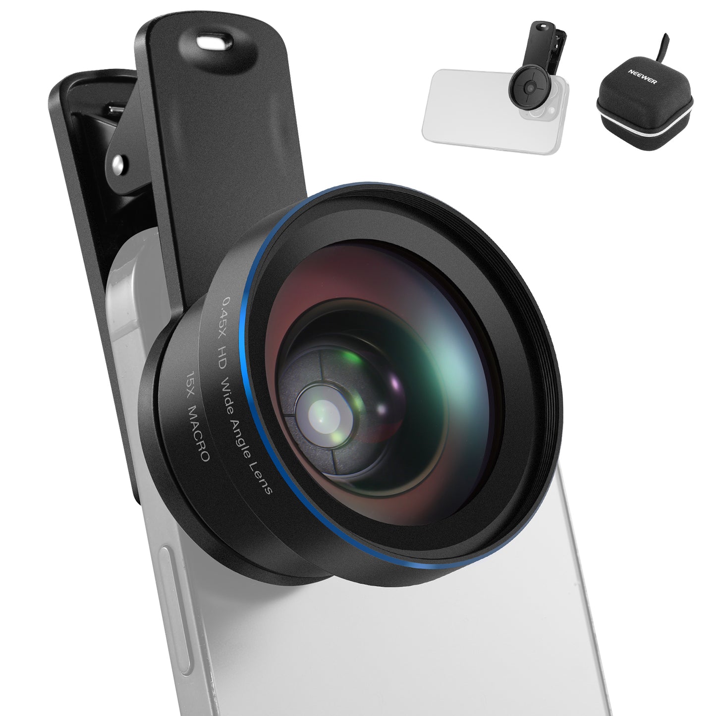 Phone camera lens with additional accessories on a white background