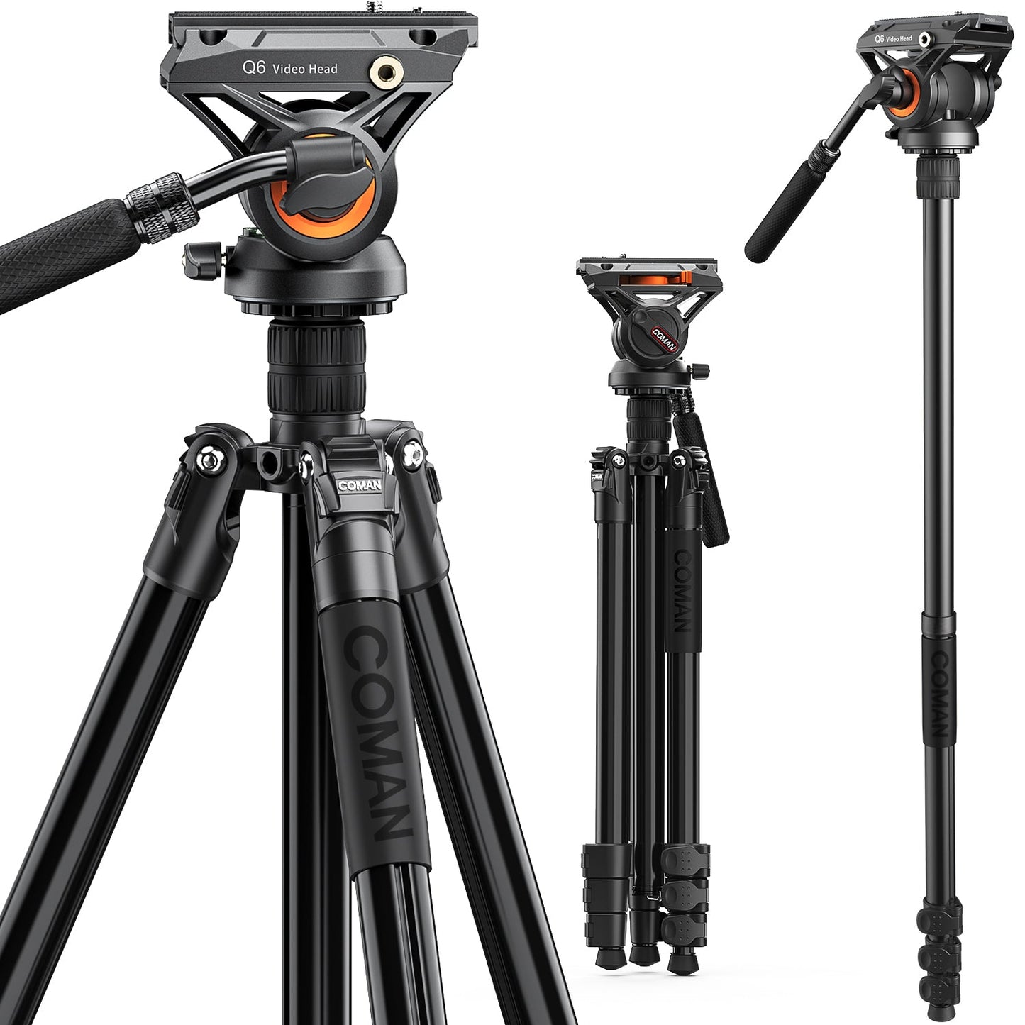 2-in-1 Aluminum Tripod Monopod with Fluid Head