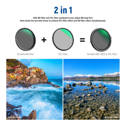 2 in 1 Variable ND Filter ND2–ND32 CPL Filter - REALM DISTRIBUTION