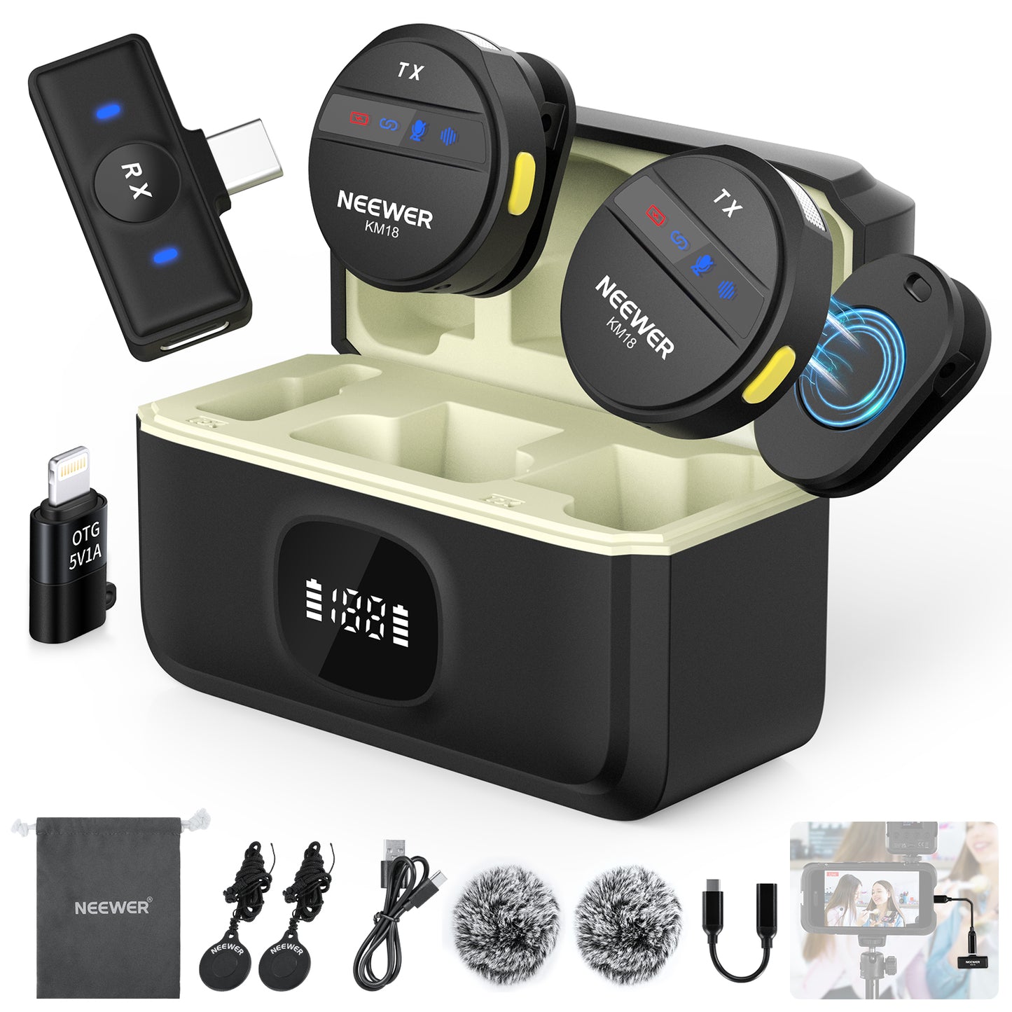 KM18 Wireless Button Lavalier Microphone Kit