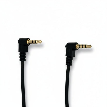 Close-up of the two 3.5mm connectors on the ImmersionRC PowerPlay camcorder cable, 3-pin TRRS end and 2-pin TRS end