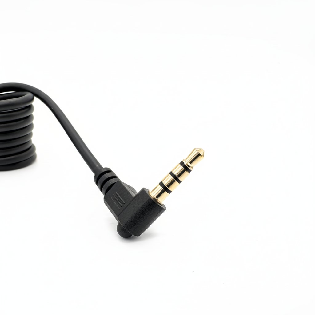 Close-up of the TRRS connector that plugs into the ImmersionRC PowerPlay on the 3-RCA camcorder A/V cable