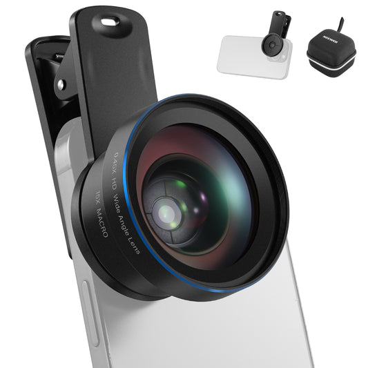 Phone camera lens with additional accessories on a white background