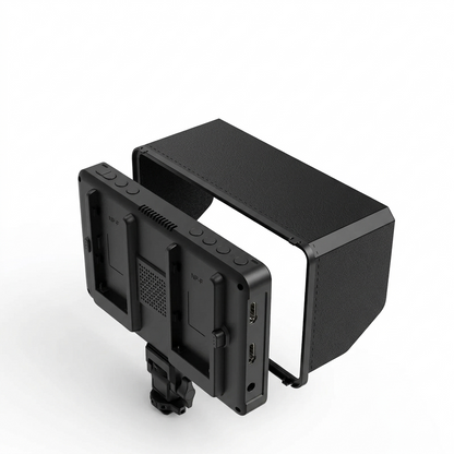 Field monitor with sunshade on a white background