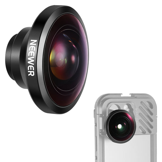 Neewer camera lens with a smartphone attachment on a white background