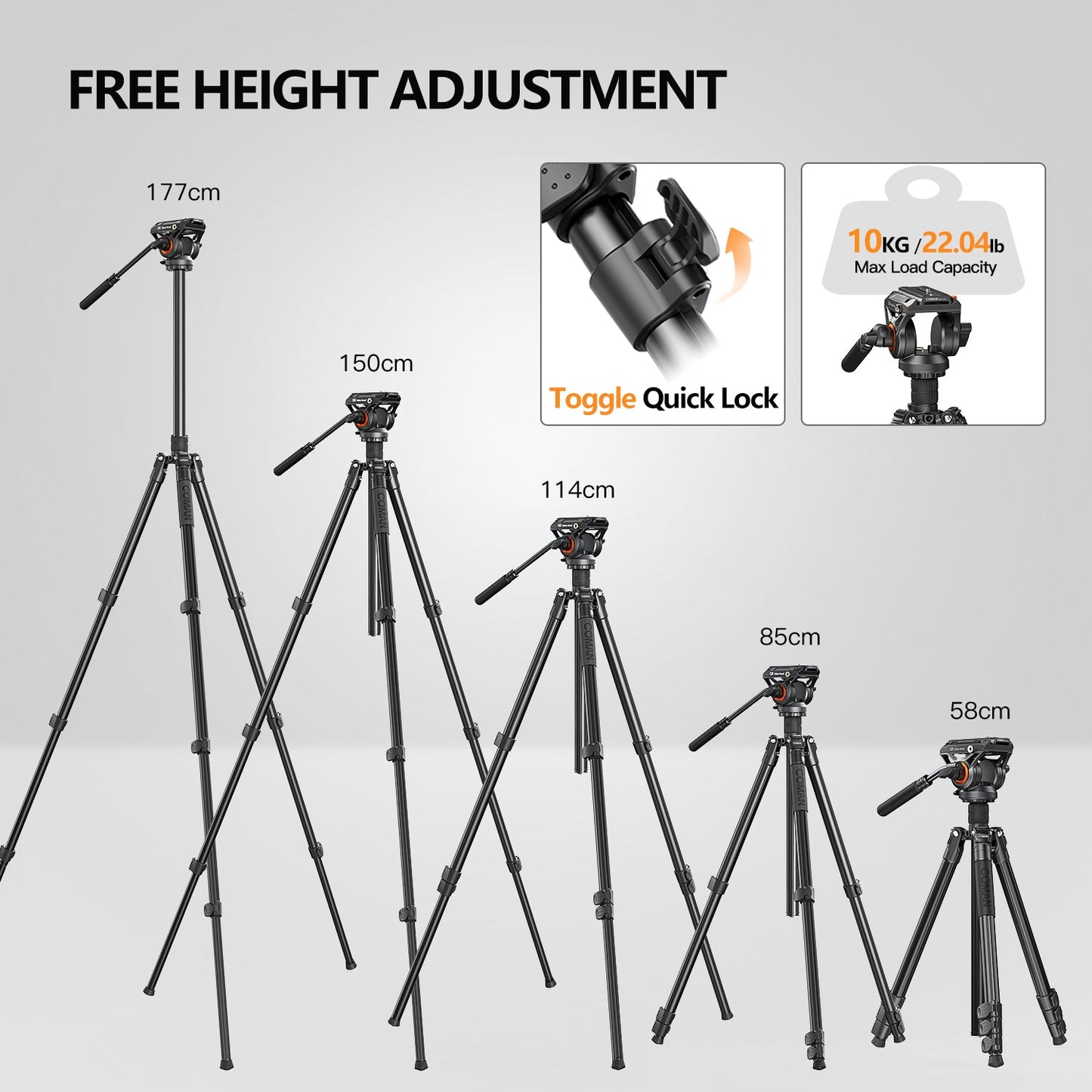 2-in-1 Aluminum Tripod Monopod with Fluid Head