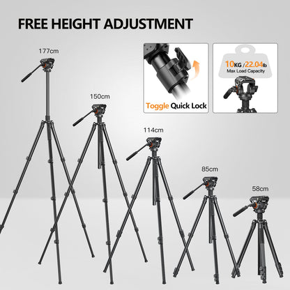 2-in-1 Aluminum Tripod Monopod with Fluid Head