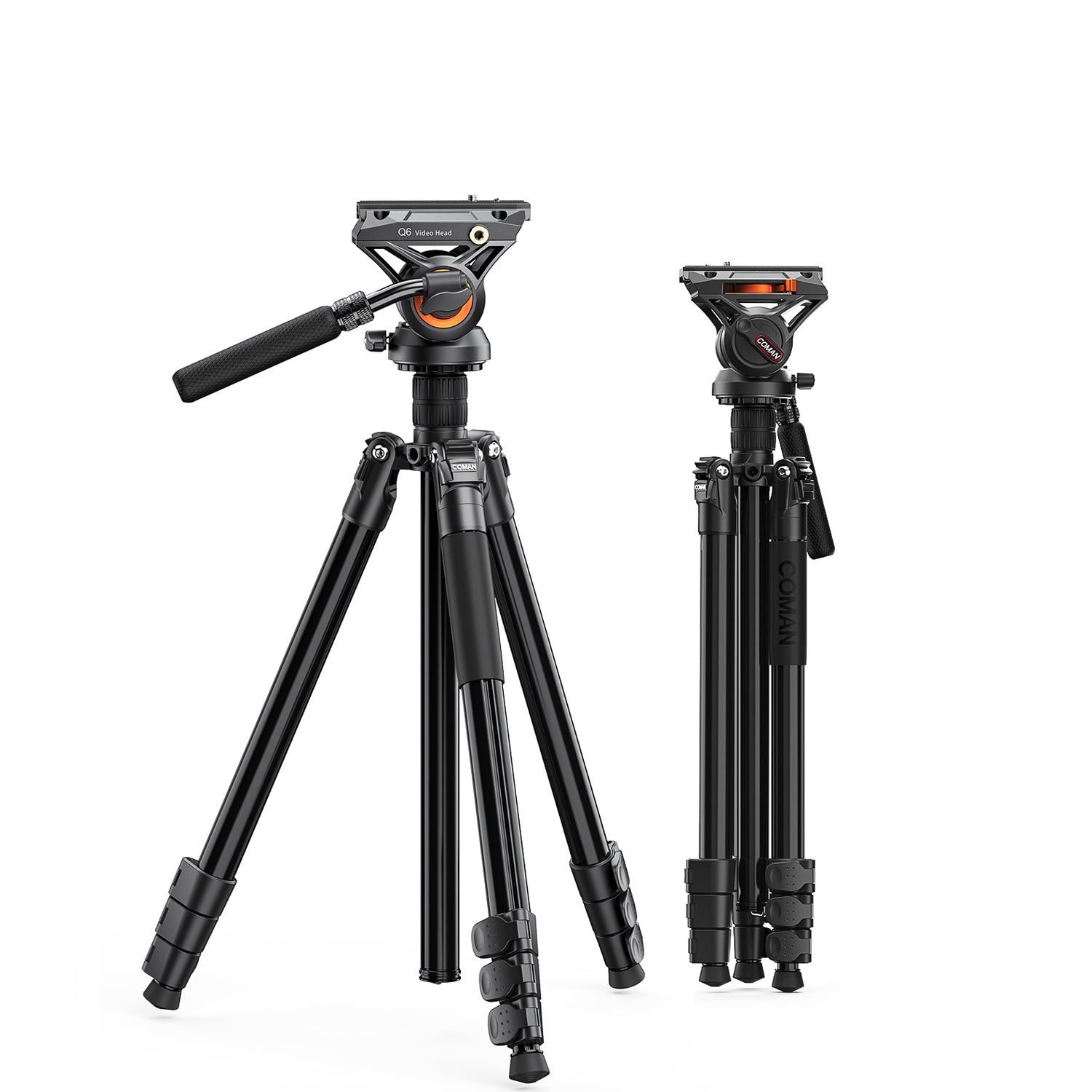 Two camera tripods on a white background