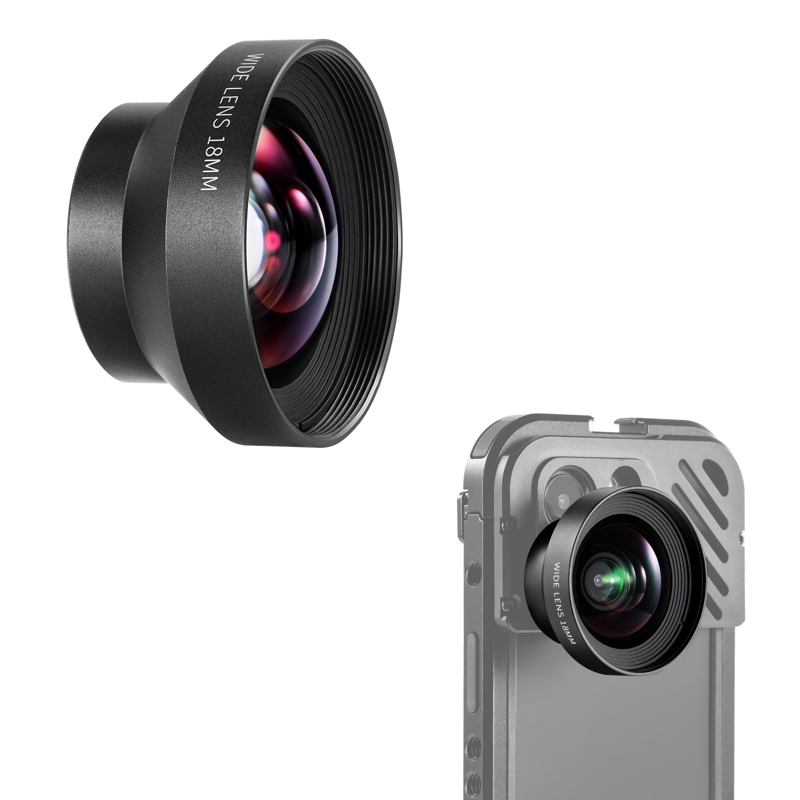 Phone camera lens attachment on a white background