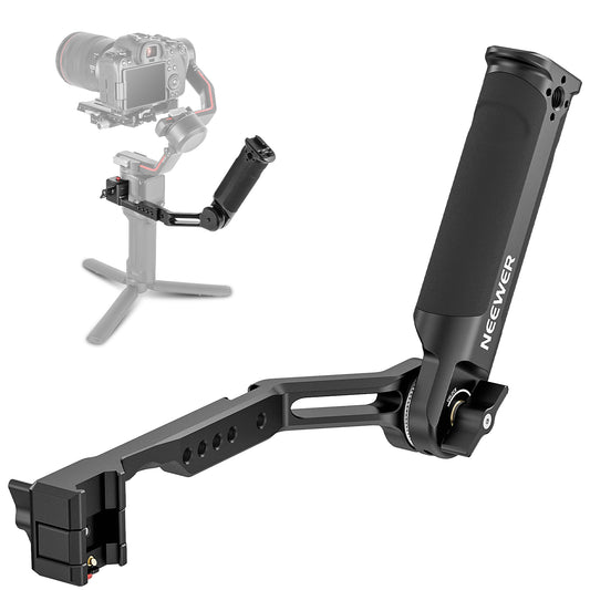Camera stabilizer with a camera attached on a white background, featuring the brand 'Neewer'.