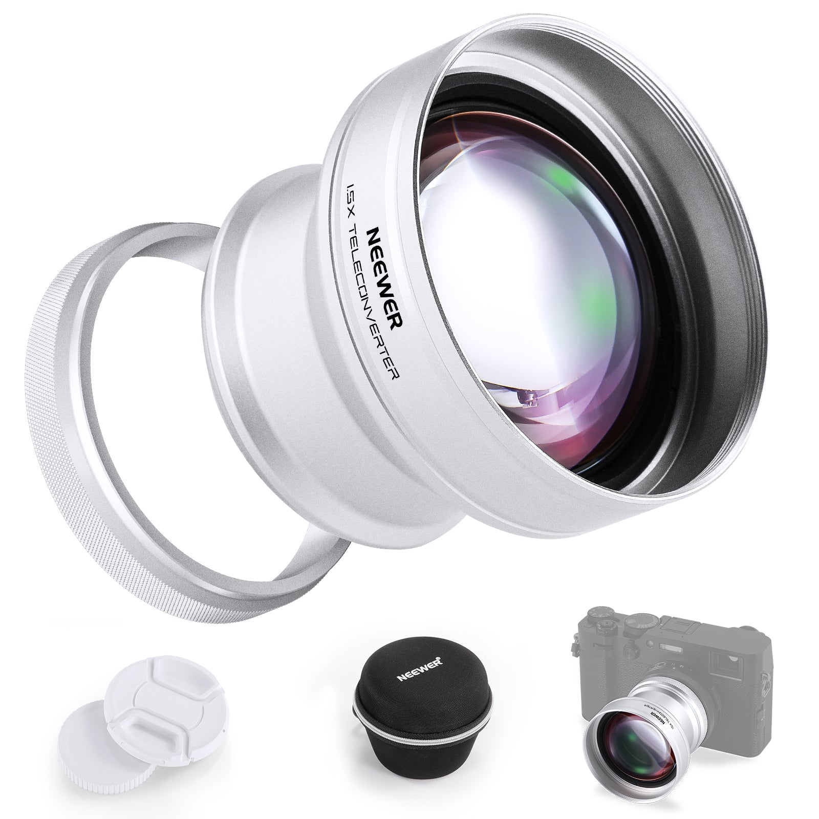 Phone camera lens with accessories on a white background
