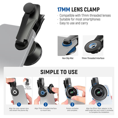 17mm lens clamp with installation instructions on a white background