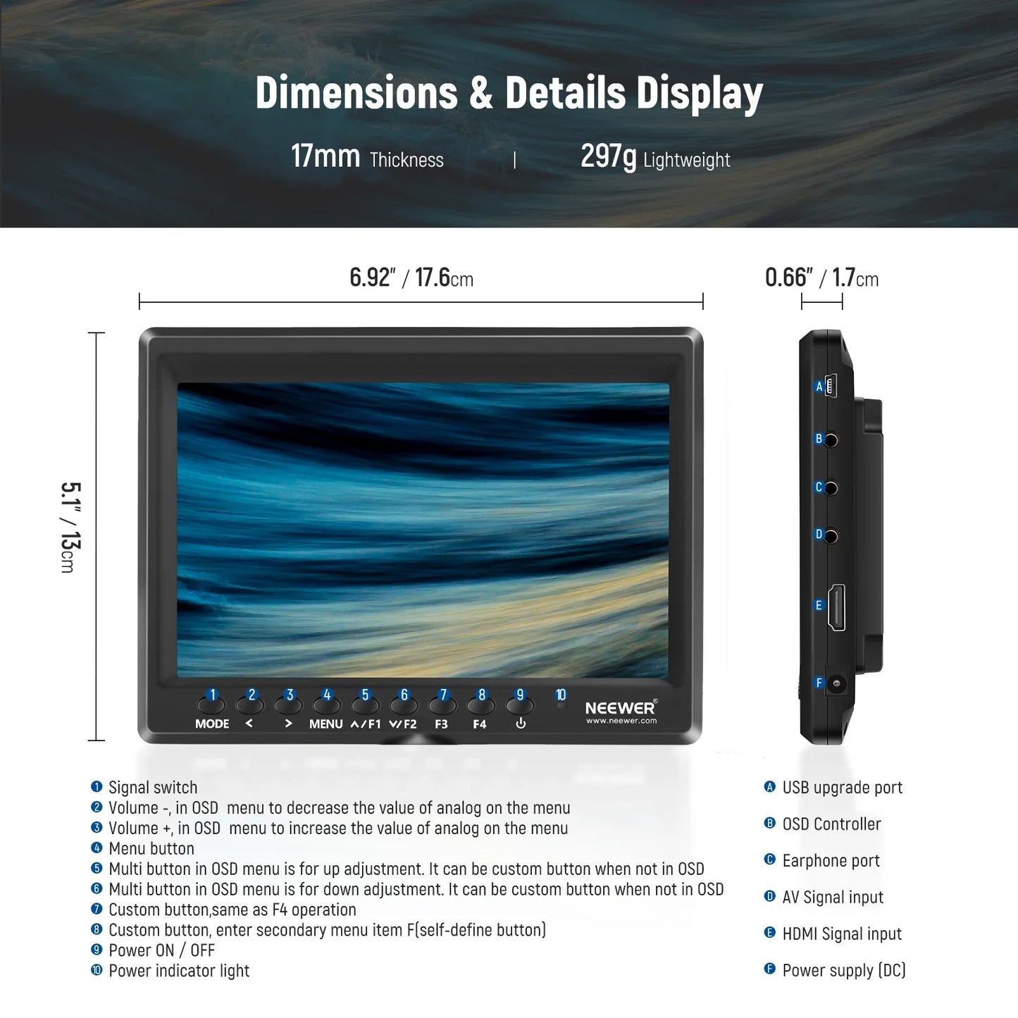 F100 7 Inch HD Camera Field Monitor - REALM DISTRIBUTION