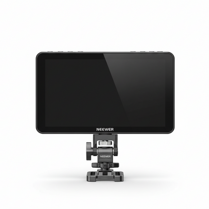 Camera monitor with stand on a white background, branded 'Neewer'.