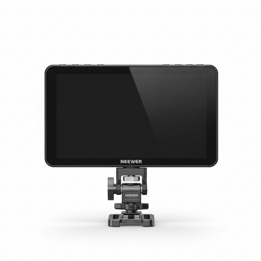 Camera monitor with stand on a white background, branded 'Neewer'.