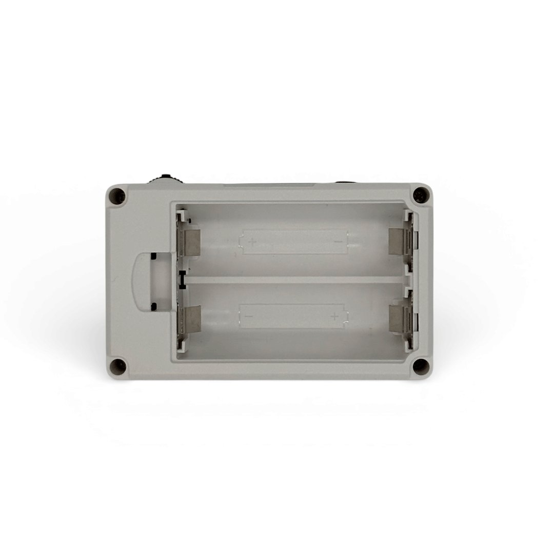 ImmersionRC PowerPlay DVR with the battery compartment open, showing the empty 2x 18500 battery slots, batteries not included with this listing