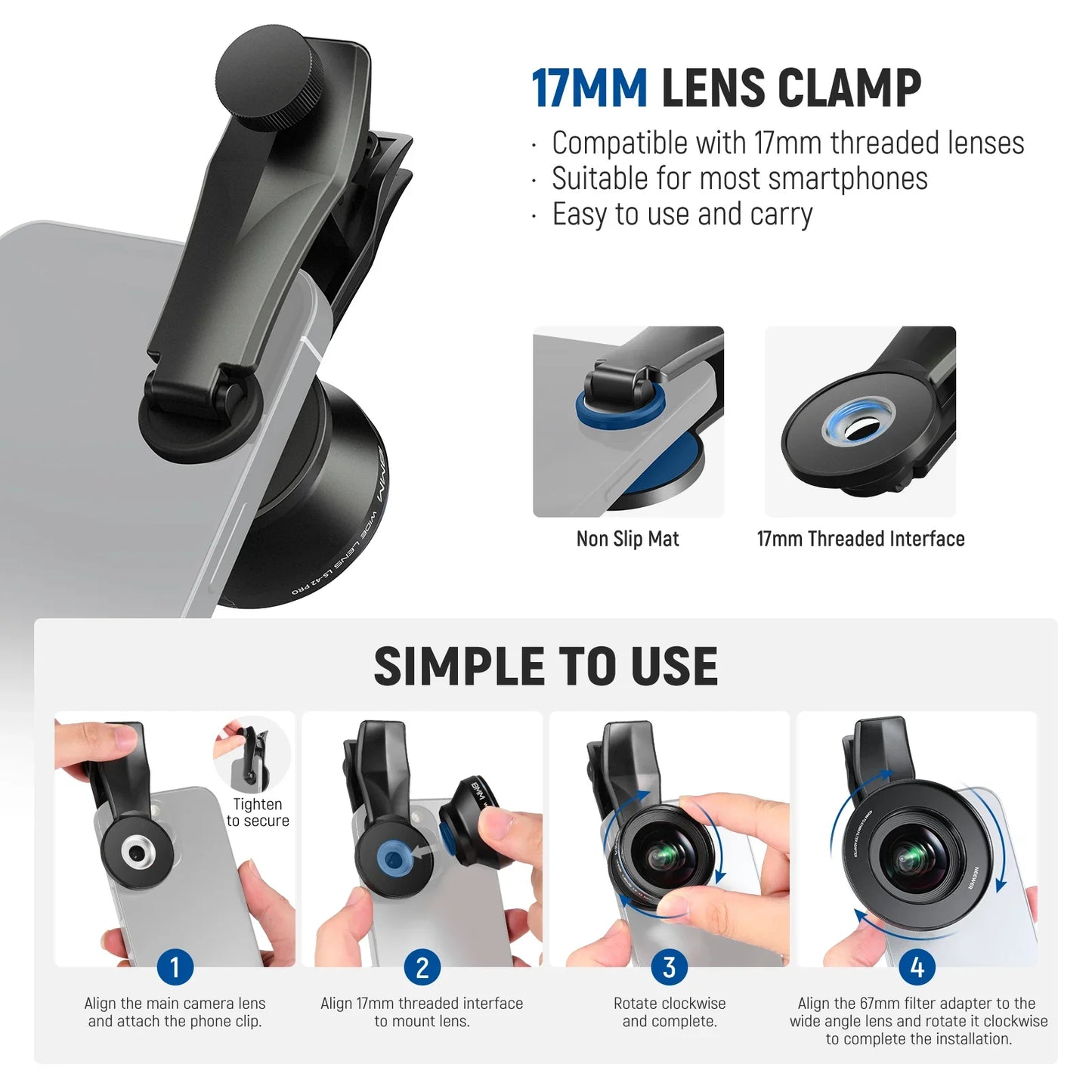 LS-42 PRO 18mm 100бу Wide Angle Lens with Lens Clip & 67mm Filter Adapter - REALM DISTRIBUTION